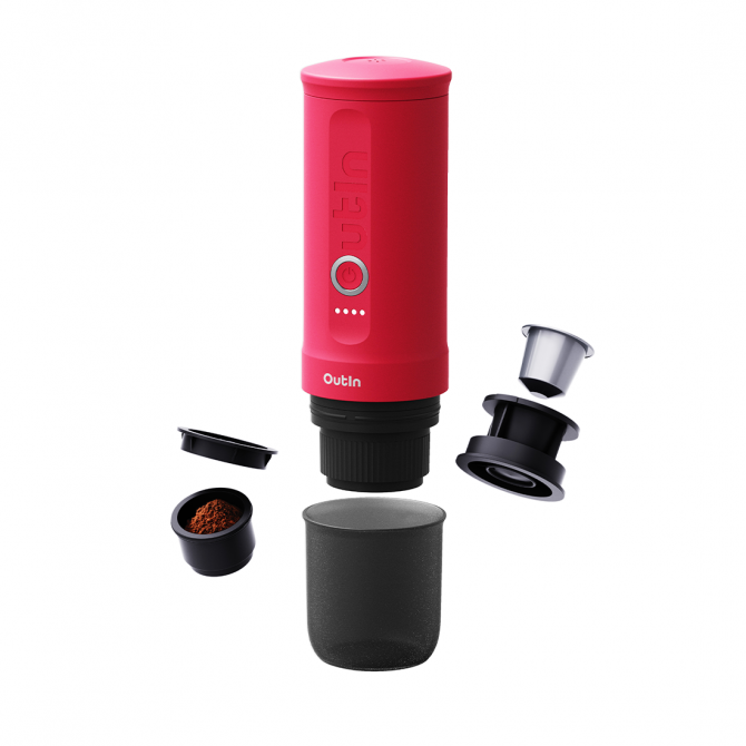 OUTIN NANO pārnēsājams Espresso pagatavošanas aparāts, crimson red