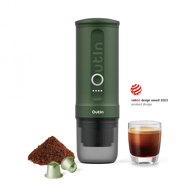 OUTIN NANO pārnēsājams Espresso pagatavošanas aparāts, forest green