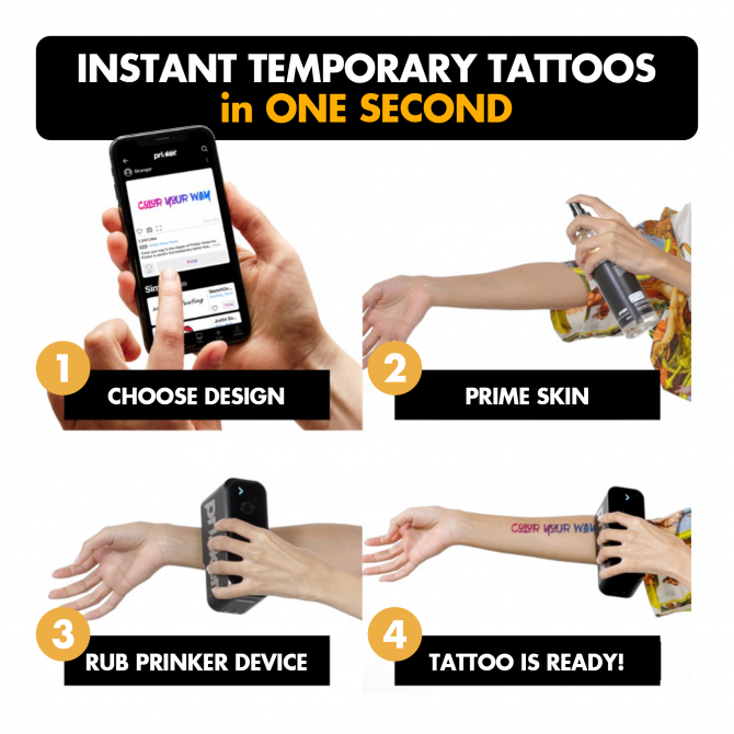 "Prinker S" īslaicīgās tetovēšanas ierīces komplekts ar kosmētisku melno tinti