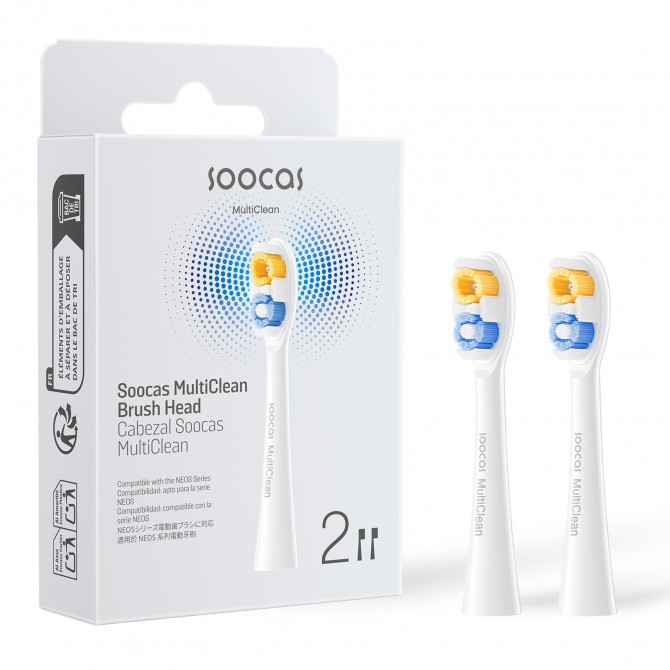 SOOCAS NEOS II zobubirstes uzgalis Classic Clean, Pearl White (2 gab. iepakojumā)