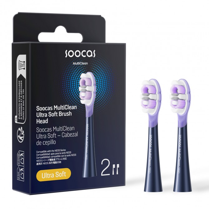 SOOCAS NEOS II zobubirstes uzgalis, ultra soft, midnight blue (2 gab. iepakojumā)