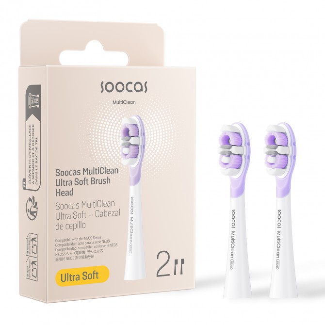 SOOCAS NEOS II zobubirstes uzgalis, ultra soft, white (2 gab. iepakojumā)